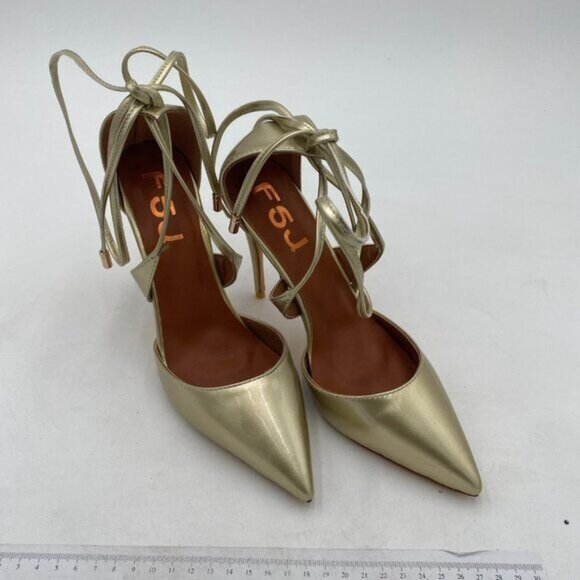 FSJ Gold D'orsay Cross Strappy High Heels Point Toe Sexy Lace Up Dance Pumps - Picture 3 of 7